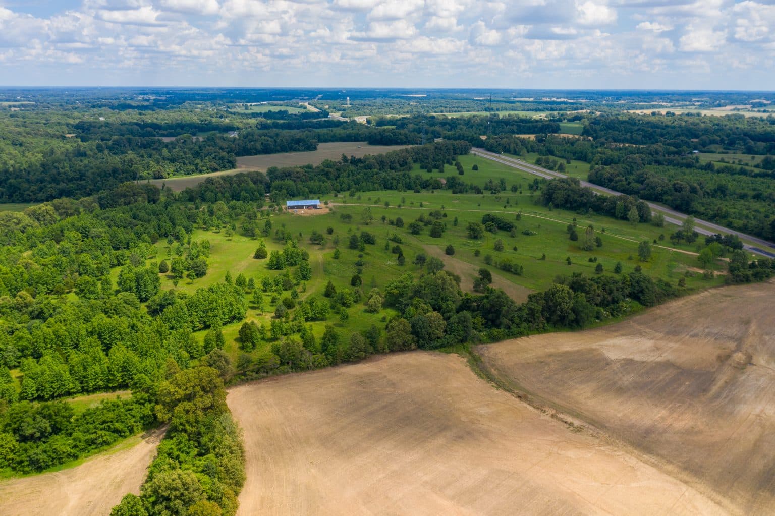 Aerial view of the Coach's Place property